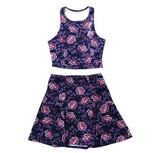 Hollister Blue and Purple Floral Matching Skirt Set Two Piece Dress XS